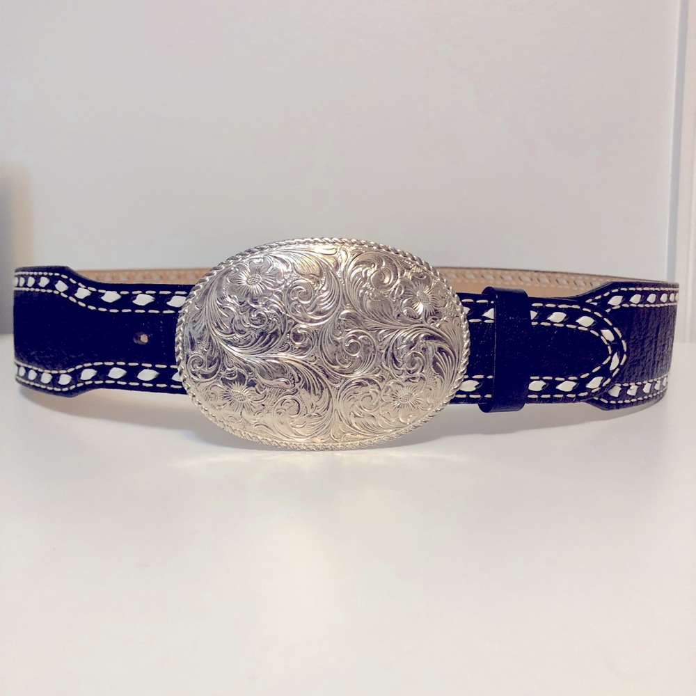 NEW Shepler’s Western Cowhide Belt with Silver Buckle Size 38 NWOT